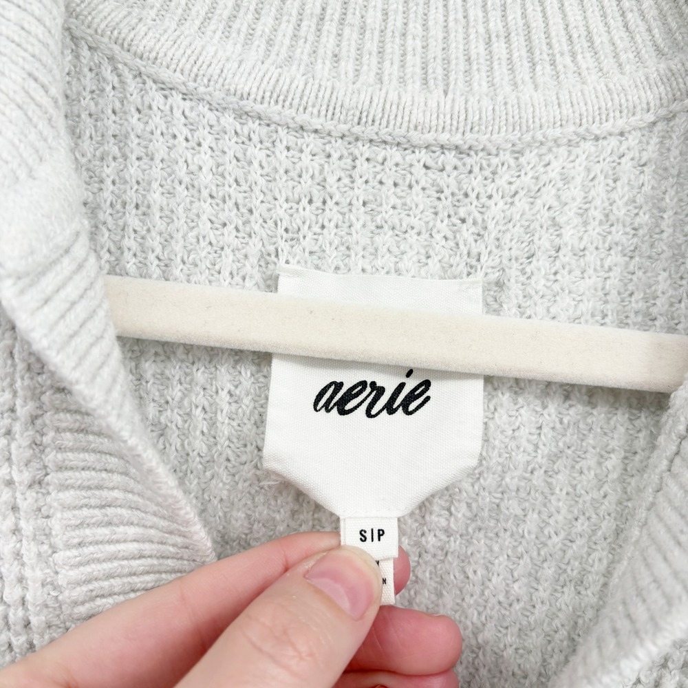 Aerie Womens Gray Cozyup Waffle Knit Oversized Lounge Cozy Polo Sweater Size S - Picture 3 of 6